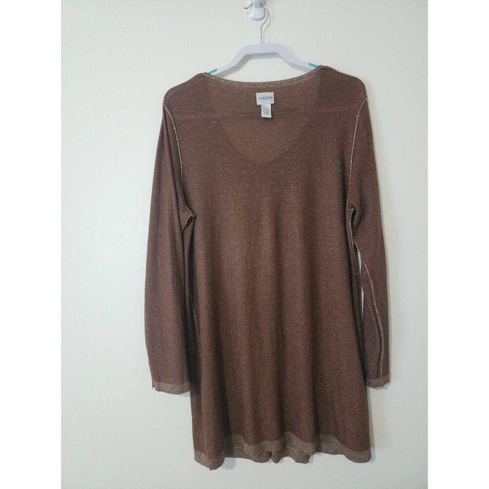 Chico's Womens Long Cardigan Brown Gold Embellished Button Up Size 3 XL 16 - Picture 7 of 10